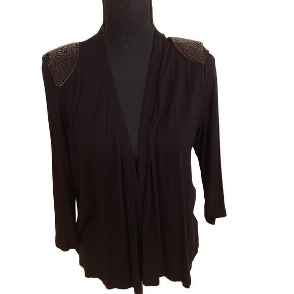 Ellen Tracy Women's Sequin Shoulder Padded Cardigan Jacket Black Medium - Picture 1 of 11